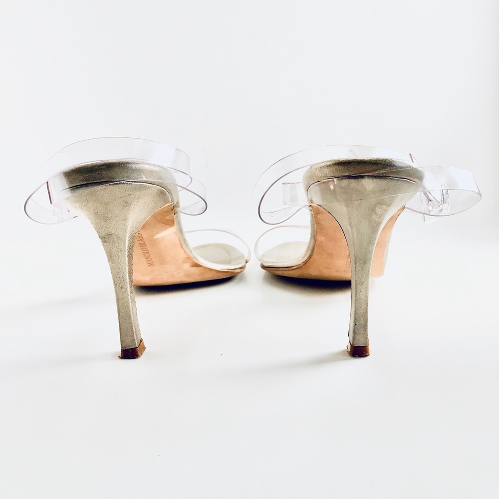 Manolo Blahnik Pewter Sandals with Clear Straps - Picture 4 of 16